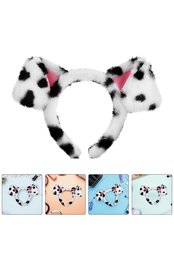 3Pcs Dalmatian Costume Ears Headband Realistic Spotted Dog Ear Hair Hoop for Makeup Use