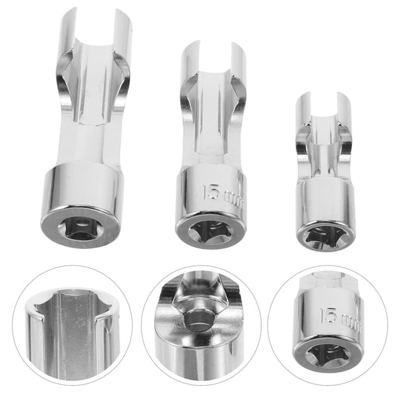 OULII 3Pcs Durable Automotive Repair Socket Set Silver Flare Nut Wrench for Fuel Line Sensor Installation