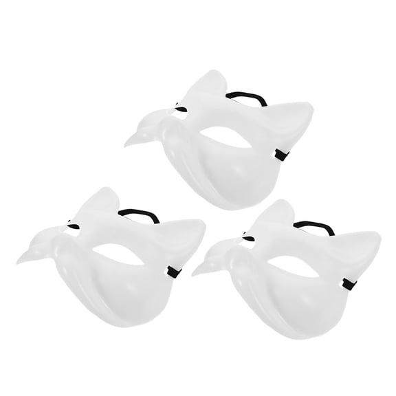 OULII 3 Piece White Cat Masquerade Masks, Hand Painted Plastic Costume Masks for Adults, Cosplay,