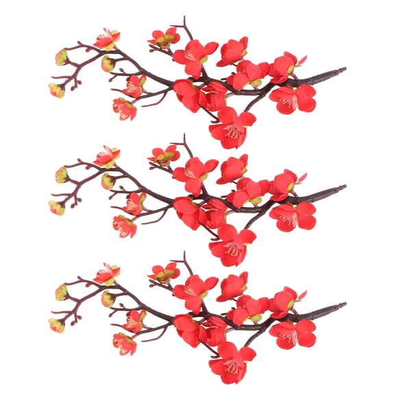 OULII 3Pcs Red Artificial Wintersweet Branches Wedding Ornament and Dining Table Adornment