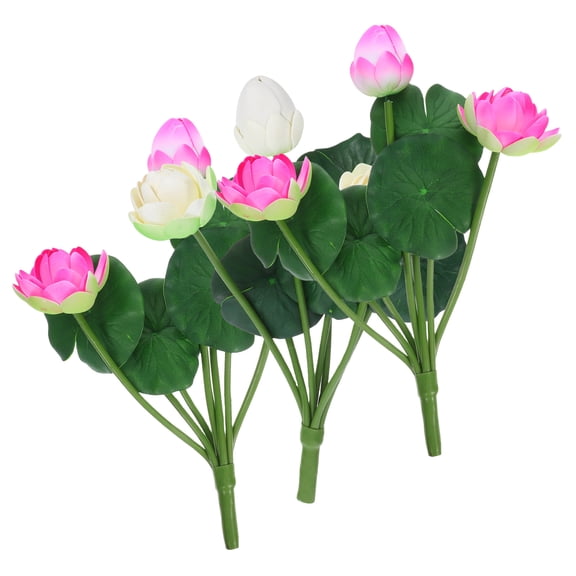 OULII 3Pcs Simulation Lotus Flower Bouquets with 7 Head Artificial Water Lily Plants for Home Office Outdoor Decor