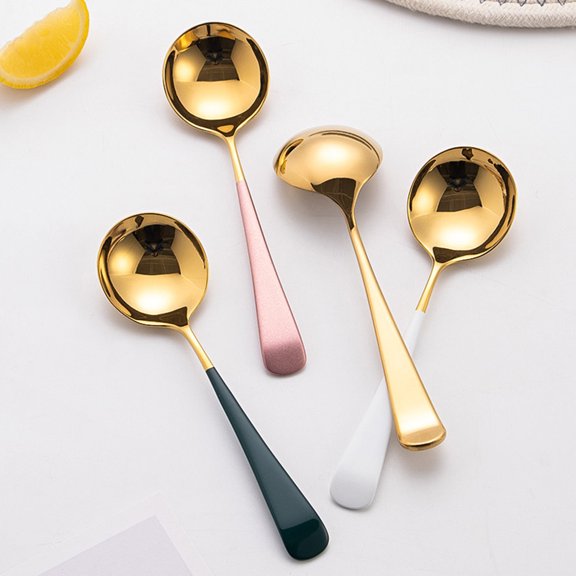 OULII 3Pcs Stainless Steel Table Spoons White with Subtle Curves Ideal for Home and School Use
