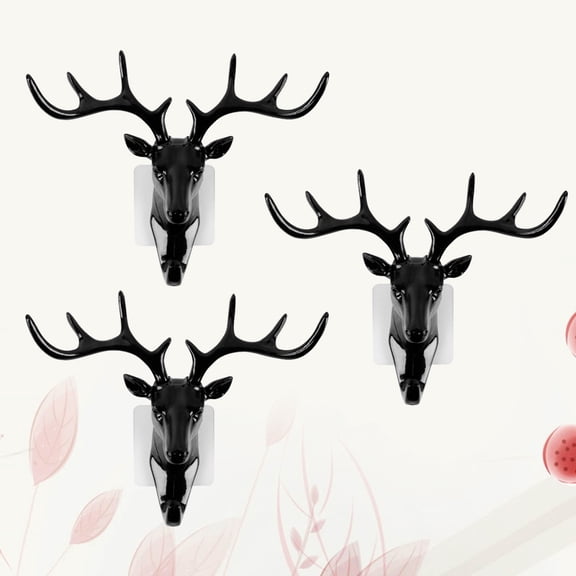 OULII Chic Deer Antler Hook Black for Clothes Coats Hats Keys 3Pcs
