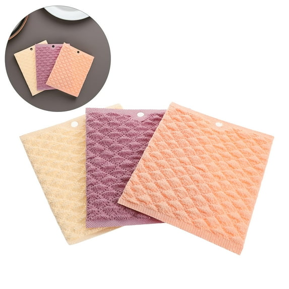 OULII 3Pcs Soft Reusable Dishcloths Assorted Color Multipurpose Kitchen Towels for Efficient Grease Removal