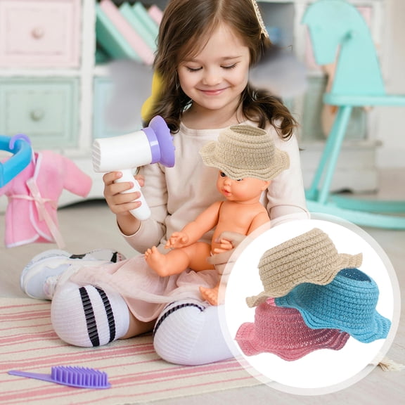 OULII 3Pcs Handmade Mini Beach Bucket Hat Sun Protection for 17cm Doll Accessories