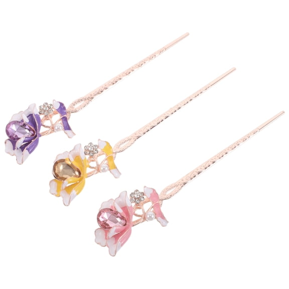 OULII Elegant Chinese Style Hairpins Multi Color Alloy for Versatile Hairstyling 3Pcs