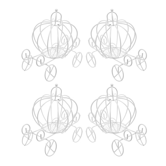 OULII 4 Pcs White Metal Pumpkin Carriage Figurines, Decorative Candy Boxes for Wedding Party Table Centerpiece Home Decor