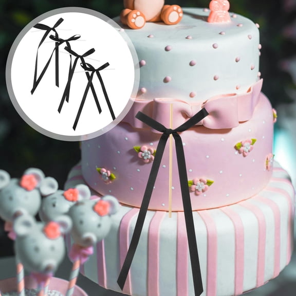 OULII Stylish Black Bow Party Decorations for Cakes and Desserts 40Pcs