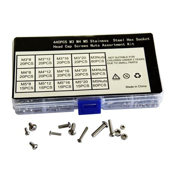 OULII 440-Piece 304 Stainless Steel Truss Screws and Nuts Set for Hardware Applications, Finish