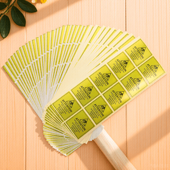 OULII 450 Pieces Yellow Static Warning Stickers for Sensitive Electronic Devices, Anti-Static Attention Decals