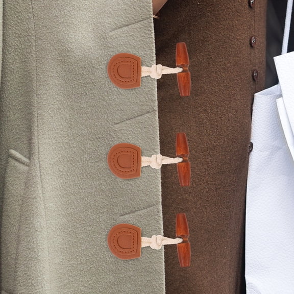 OULII Wood Toggle Buttons with Toggle Closures, 4 Pairs Fasteners for Sewing, Crafts, Garments and Projects