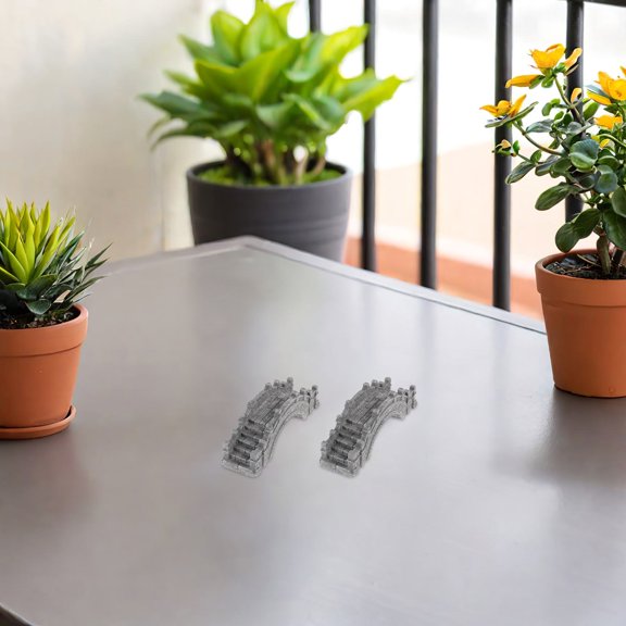 OULII 4Pcs Bonsai Garden Bridge Resin Figurines Dark Grey for Micro Terrarium and Landscape Decoration