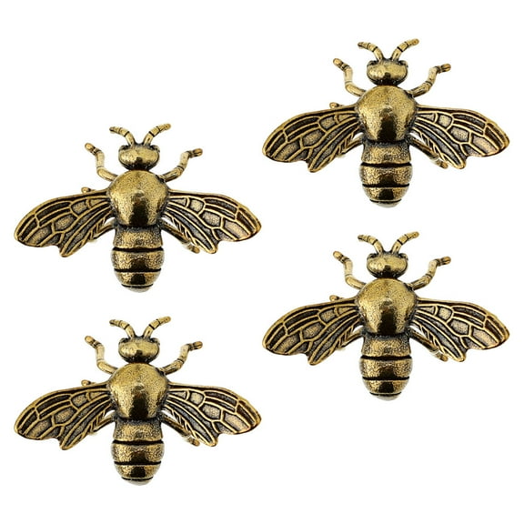 OULII 4Pcs Brass Bee Figurines Coffee Color Vintage Desktop Decoration for Home Office