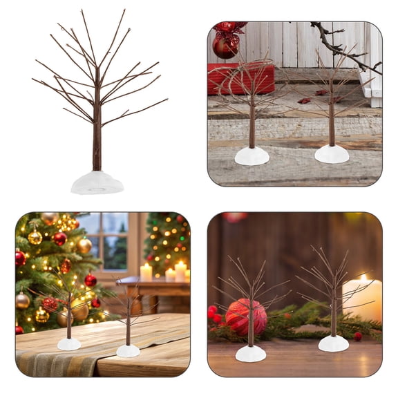 OULII 4Pcs Creative Wire Twig Christmas Trees with Lights for Office Shelf and Holiday Decor