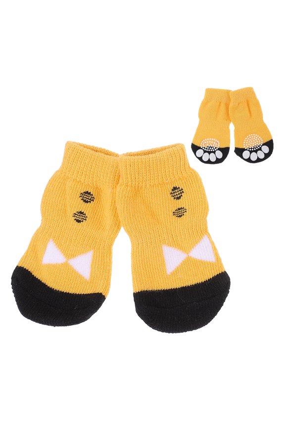Yellow Pet Cotton Socks Easy to Use Keep Paws Clean 4Pcs
