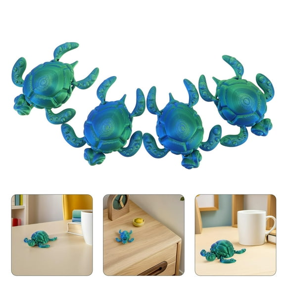 OULII 4-Pack Flexible Sea Turtle Toys Green Plastic Figurines for Home Decor, Stress Relief and Collectors