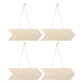 OULII 4Pcs Khaki Wooden Arrow Plaques for Crafts with Preinstalled Rope Hanging