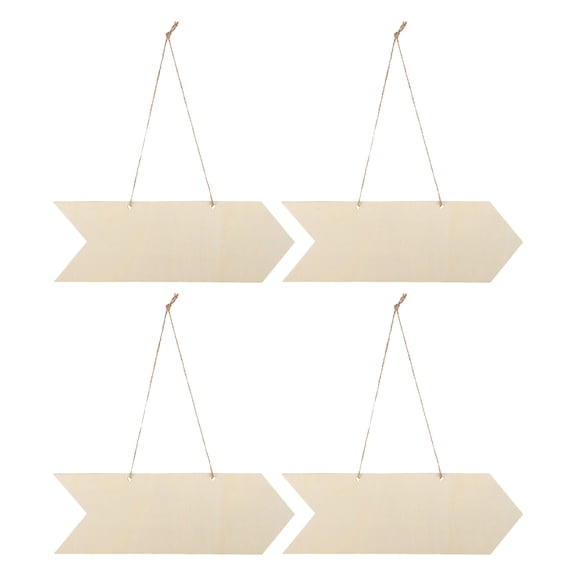OULII 4Pcs Khaki Wooden Arrow Plaques for Crafts with Preinstalled Rope Hanging