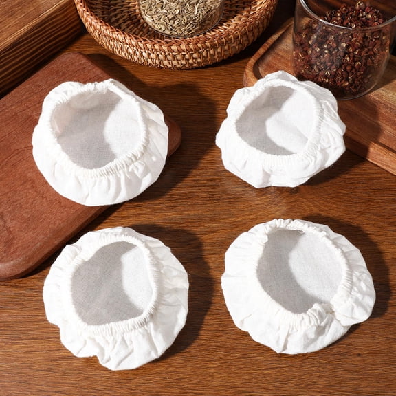 OULII 4Pcs Cotton Jar Cloth Lids Beige for Wide Mouth Glass Storage Jars and Fermentation Use