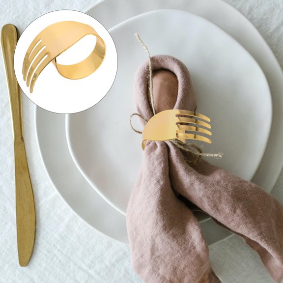 OULII 4Pcs Metal Napkin Rings with Fork Shape Design for Party and Holiday Table Decoration
