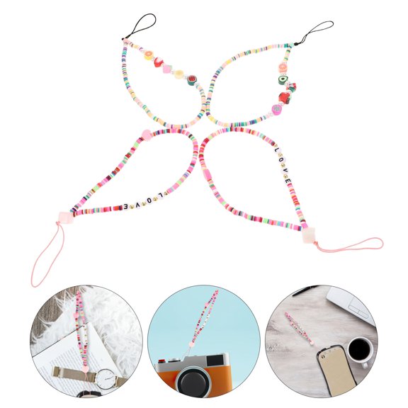 OULII 4-Pack Lightweight Polymer Clay Phone Chains with Beaded Design for Phones, Bags, and Accessories