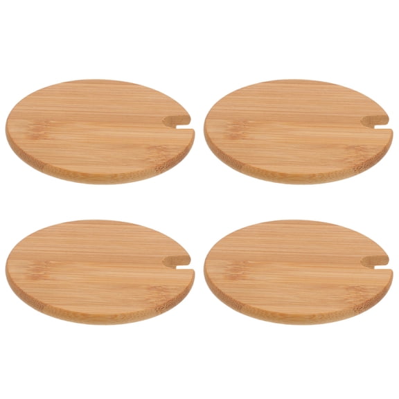 OULII Set of 4 Round Bamboo Lids for Coffee Mugs, Durable Eco-Friendly Covers for Home and Office, 3.5 x 3.1 x 0.2 Inches