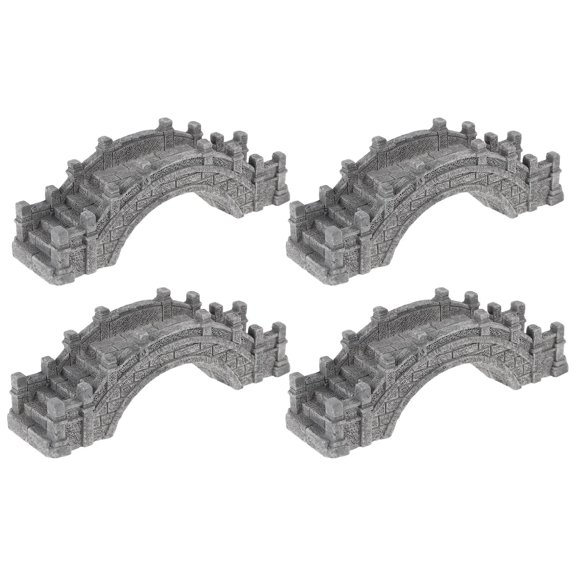 OULII 4Pcs Small Resin Garden Bridge Ornaments in Dark Grey for Dollhouse and Plant Display