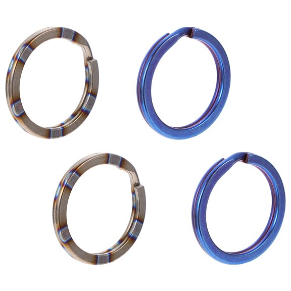 OULII Split Key Ring Blue Pattern 4pc Titanium Alloy DIY Keychain Rings 18mm