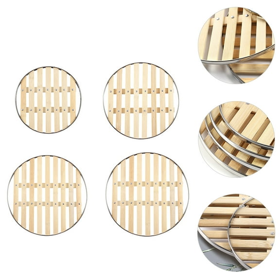 OULII 4Pcs Steamer Basket Rack Beige 22cm Round Kitchen Steam Rack for Pot