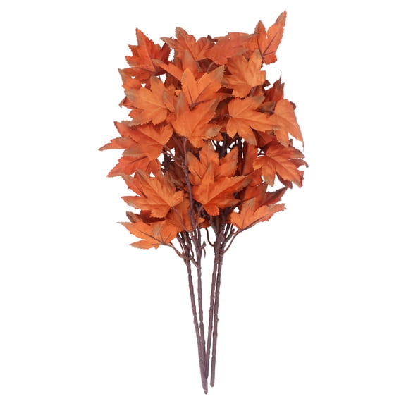OULII 4-Piece Vivid Orange Silk Maple Leaf Ornaments, Autumn Seasonal Decor for Home, Party, Wedding, Harvest Display