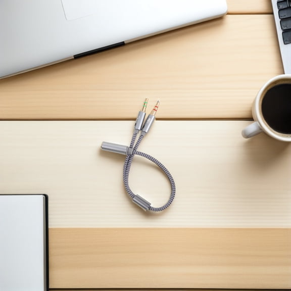 OULII Durable Braided Earphone Cable Grey Stereo Y Adapter for Headphones and Mic 4Pcs