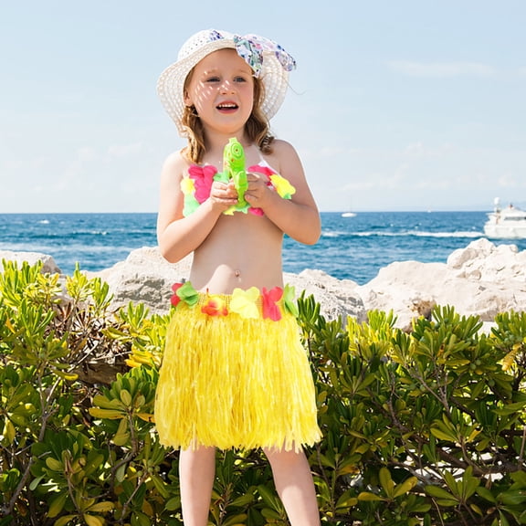 OULII 4-Piece Hawaiian Skirt Set for Women, Tropical Luau Party Costume, Hula Dance Outfit for Beach, Vacation, Corporate Events