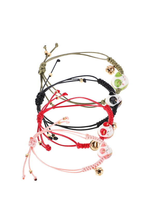 Set of 4 Cute Cat Maneki Neko Bracelets for Young Women, Ceramic Minimalist Style Accessories