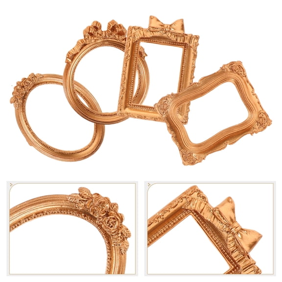 OULII 4Pcs Vintage Photo Frames Golden Resin Small Antique Victorian Style Tabletop Display