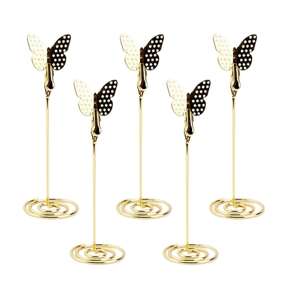OULII 5Pcs Golden Metal Menu Clips and Photo Holders with Spiral Stand for Party Decor