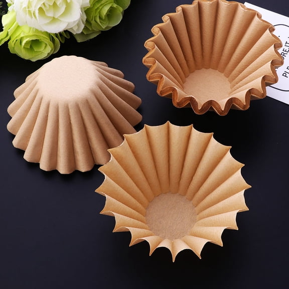 OULII 50 Sheets Coffee Filter Papers for Filtration and Storage in Light Brown and Cake Wave Shape