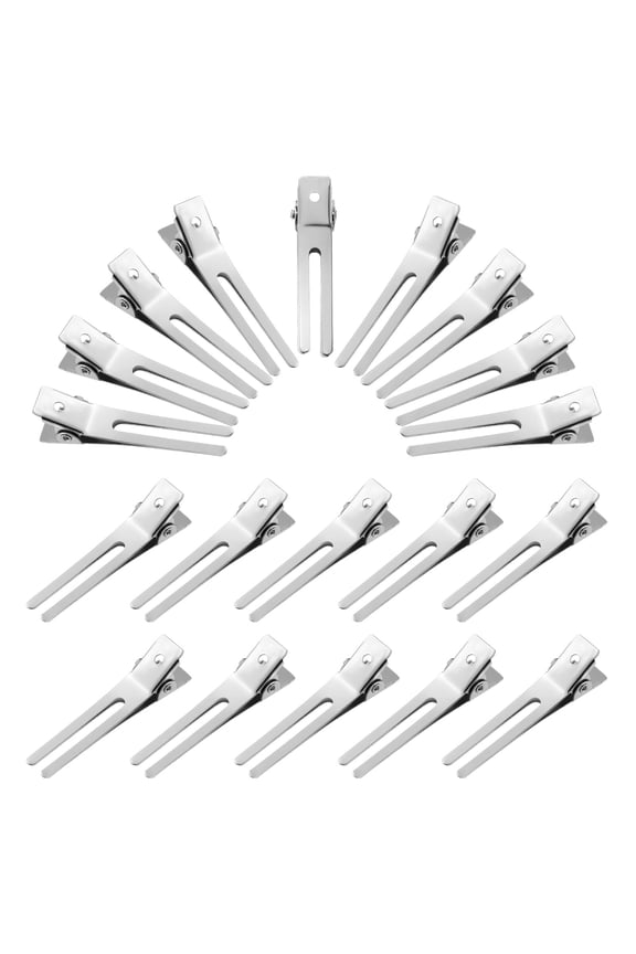 50Pcs Nickel Plated Metal Double Prong Hair Clips Plated Silver Alligator Clips for Curl Setting