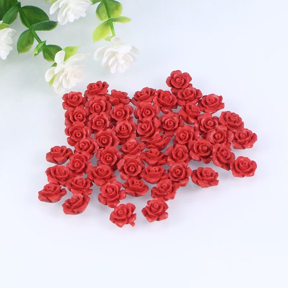 OULII 50Pcs Loose Rose Ornaments in Red Ideal for Handmade Jewelry Making and Craft Projects