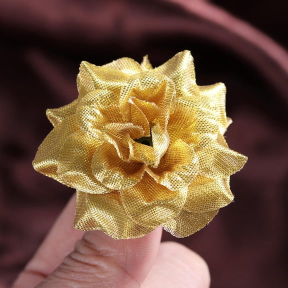 OULII 50pcs Mini Artificial Rose Flower Heads Silk Rose Flower Heads for Christmas Decoration Golden