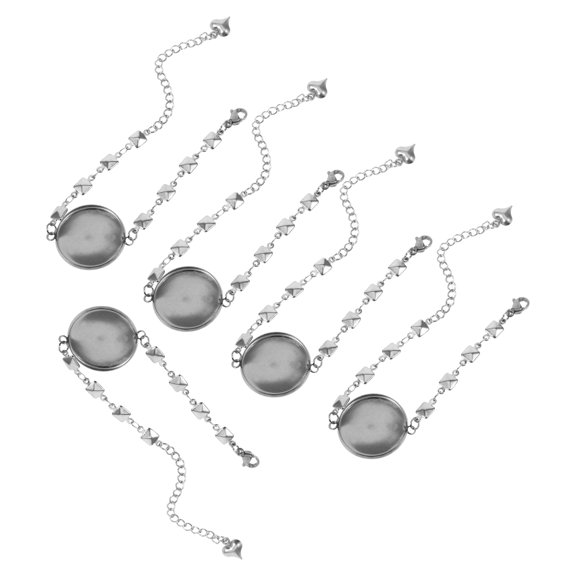 OULII 5Pcs Stainless Steel Blank Pendant Tray Bracelets Plated Silver Round Bezel Tray for DIY Jewelry Making