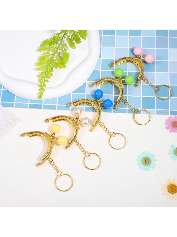 5-Pack Purse Lock Frames with Decorative Beaded Design and Chain Key for Handbag Crafting