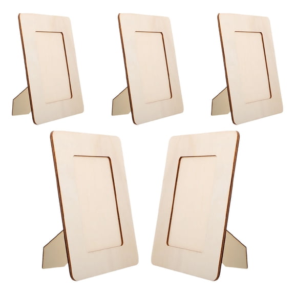 OULII Beige Wooden Photo Frames, Safe and Versatile for DIY Projects, 5Pcs