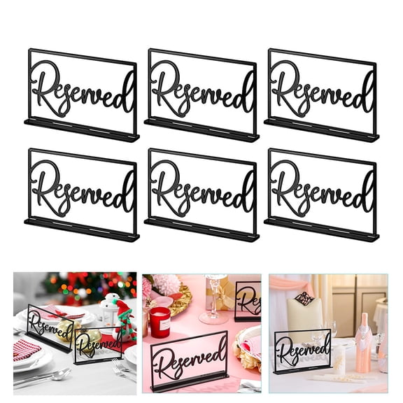 OULII 6-Pack Black Acrylic Reserved Table Signs for Wedding Decor, Elegant Seating Markers for Events and Parties
