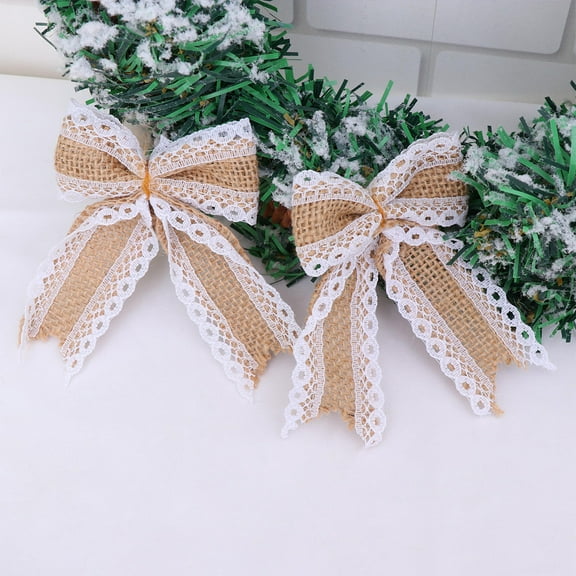 OULII 6-Pack Light Brown Burlap Lace Bowknot Decorations for Rustic Coffee Shop, Restaurant, and Home Decor