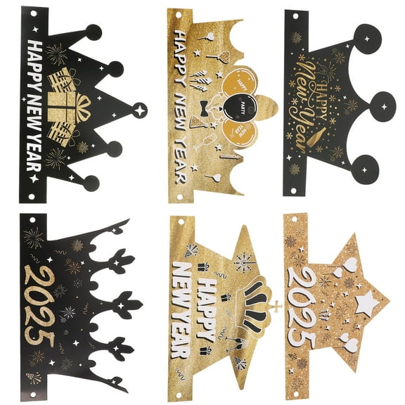 OULII 6Pcs Unique New Year Paper Hats Lightweight Costume Crowns for Festive Events