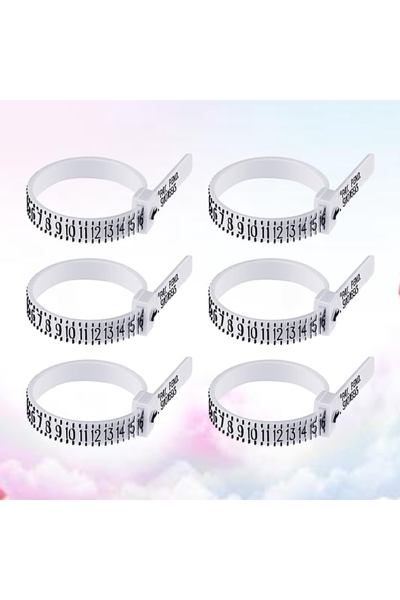 6Pcs Ring Gauge White Plastic Reusable Finger Sizer Adjustable Comfortable Fit