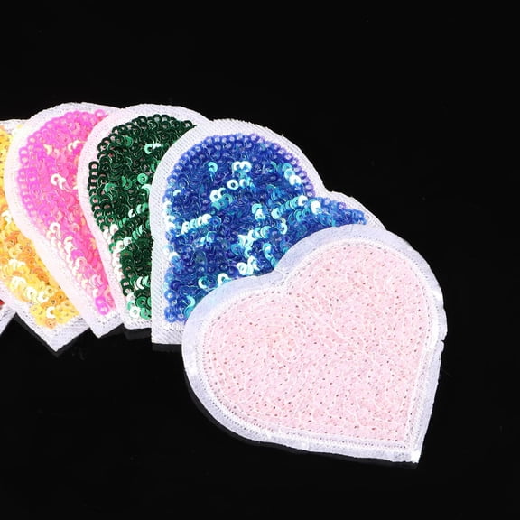 OULII 6Pcs Heart-Shaped Sequined Patch Embroidered Appliques for Clothes Jackets Bags Hats