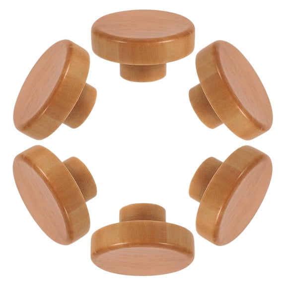 OULII 6Pcs Khaki Wood Kitchen Cabinet Knobs Round Single Hole Replacement Handles