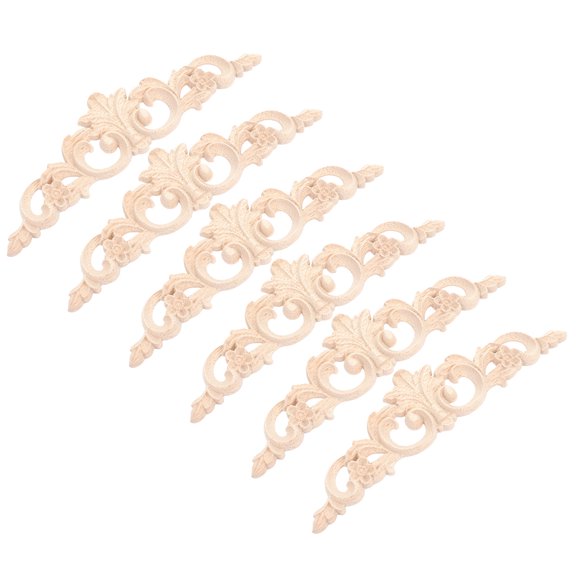 OULII 6Pcs Wooden Flower Stickers for Furniture Decoration Beige Wood Carving Onlay Applique