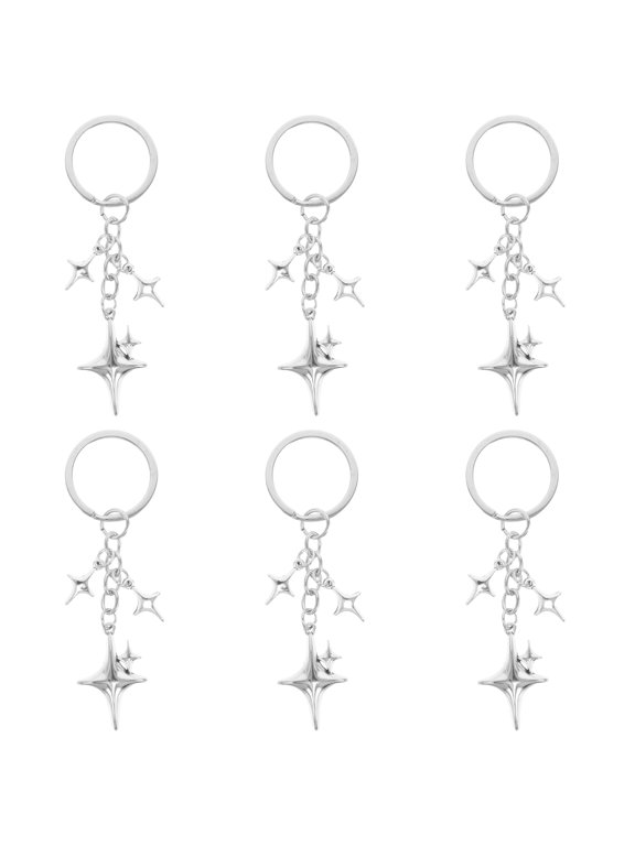 6-Pack Stainless Steel Star Keychain Set with Lucky Four-Pointed Star Charms for Men and Women